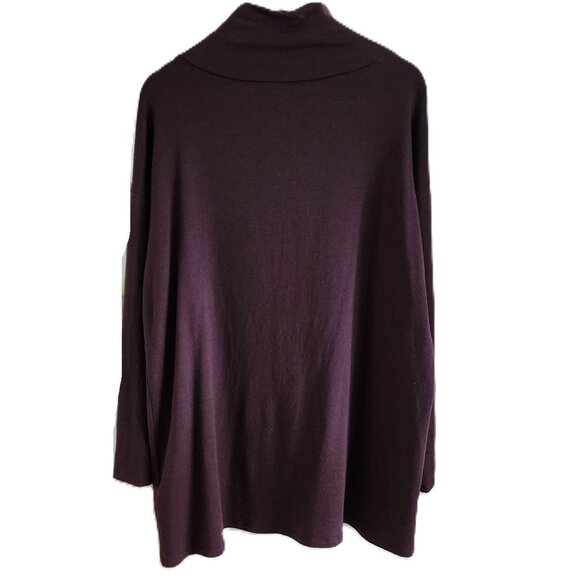 Eileen Fisher oversized dark aubergine funnel neck tunic top - Picture 2 of 10